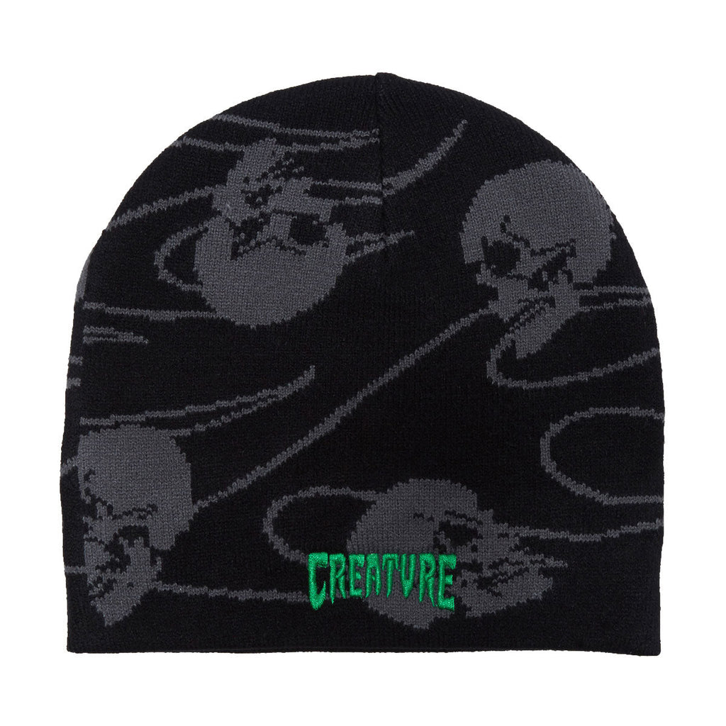 Creature Spiral Skull Skully Beanie - Black