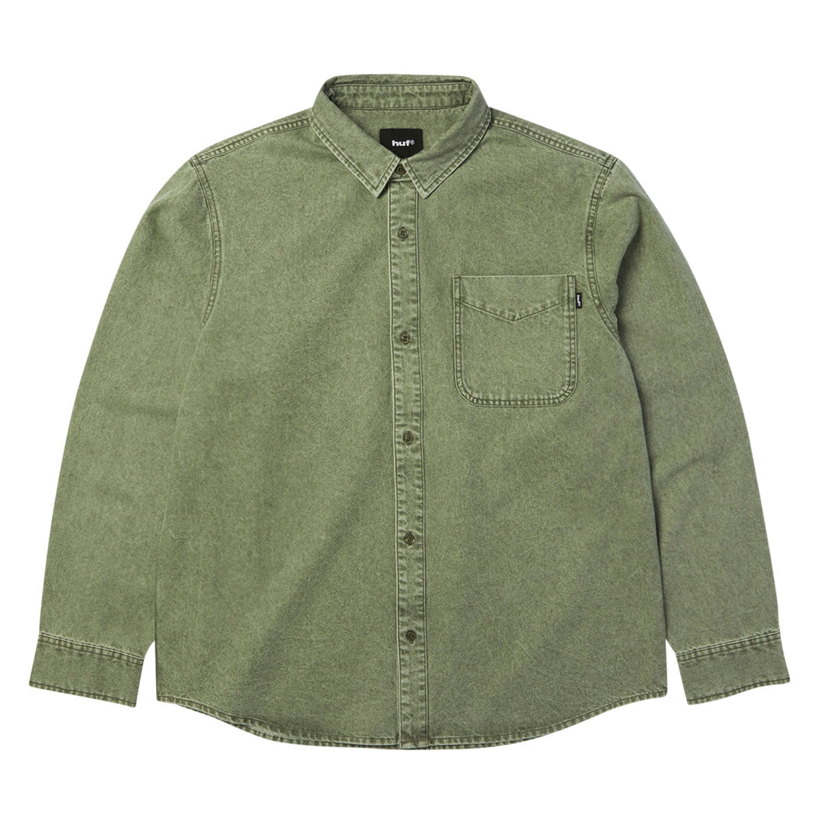 HUF Carson Overdyed Denim Long Sleeve Shirt - Olive