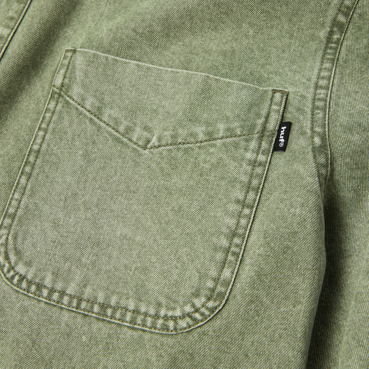 HUF Carson Overdyed Denim Long Sleeve Shirt - Olive