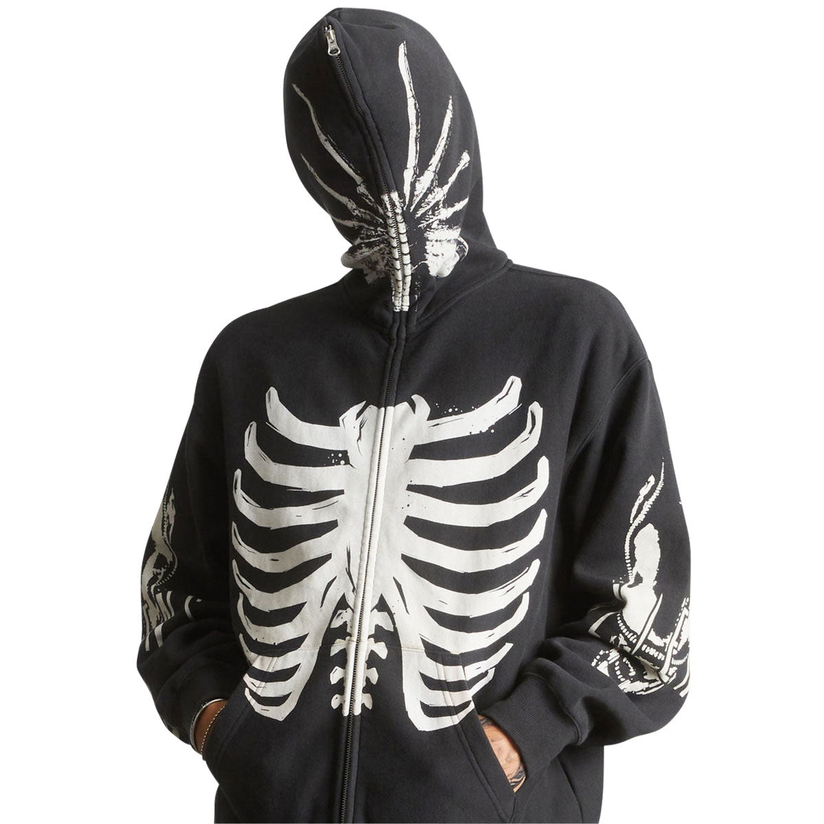 HUF x Aliens Facehugger Full Zip Washed Hoodie - Vintage Black