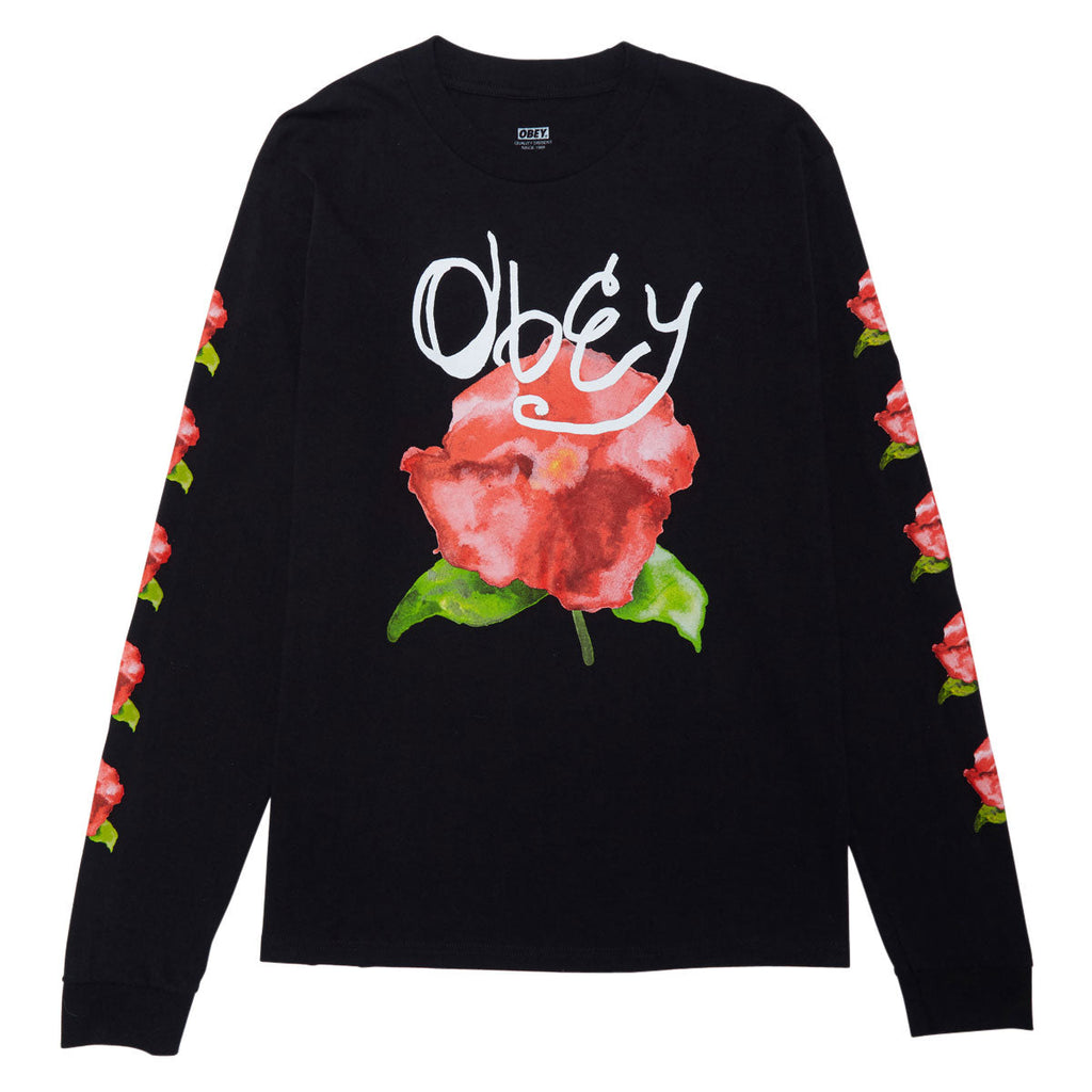 Obey Watercolor Poppy Long Sleeve T-Shirt - Black