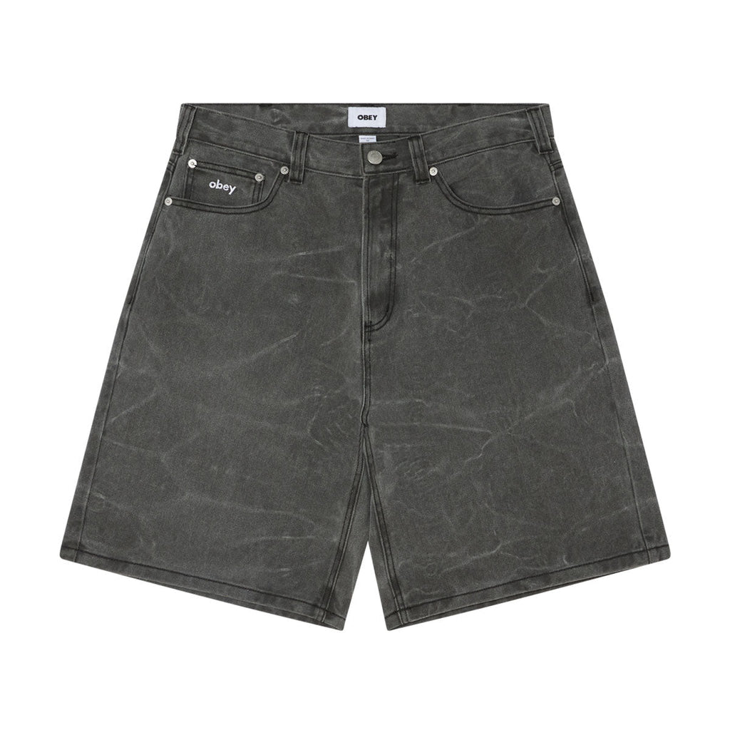 Obey Bigwig Baggy Denim Shorts - Black Wrinkle Wash