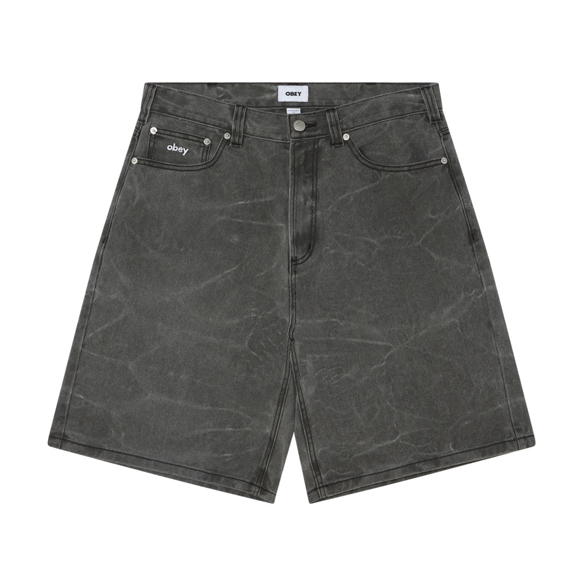 Obey Bigwig Baggy Denim Shorts - Black Wrinkle Wash