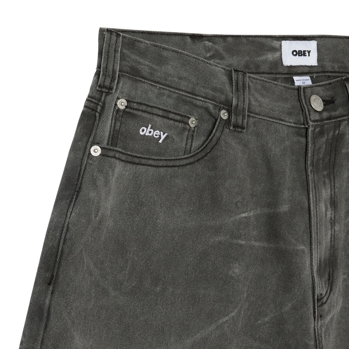 Obey Bigwig Baggy Denim Shorts - Black Wrinkle Wash