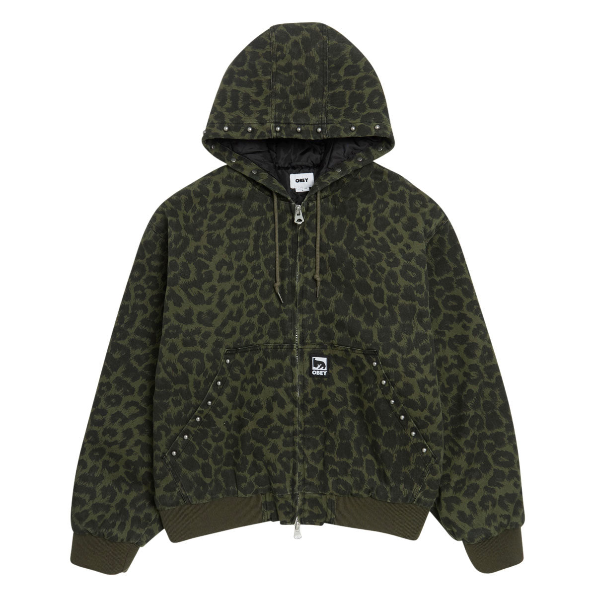 Obey Studded Zip Up Jacket - Dark Leopard