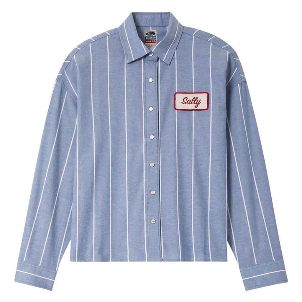 Brixton x Ford Mustang Sally Long Sleeve Shirt - Blue Chambray/Stripe