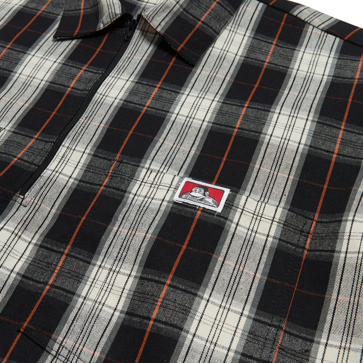 Ben Davis Short Sleeved Plaid 1/2 Zip Shirt - Black/Cream
