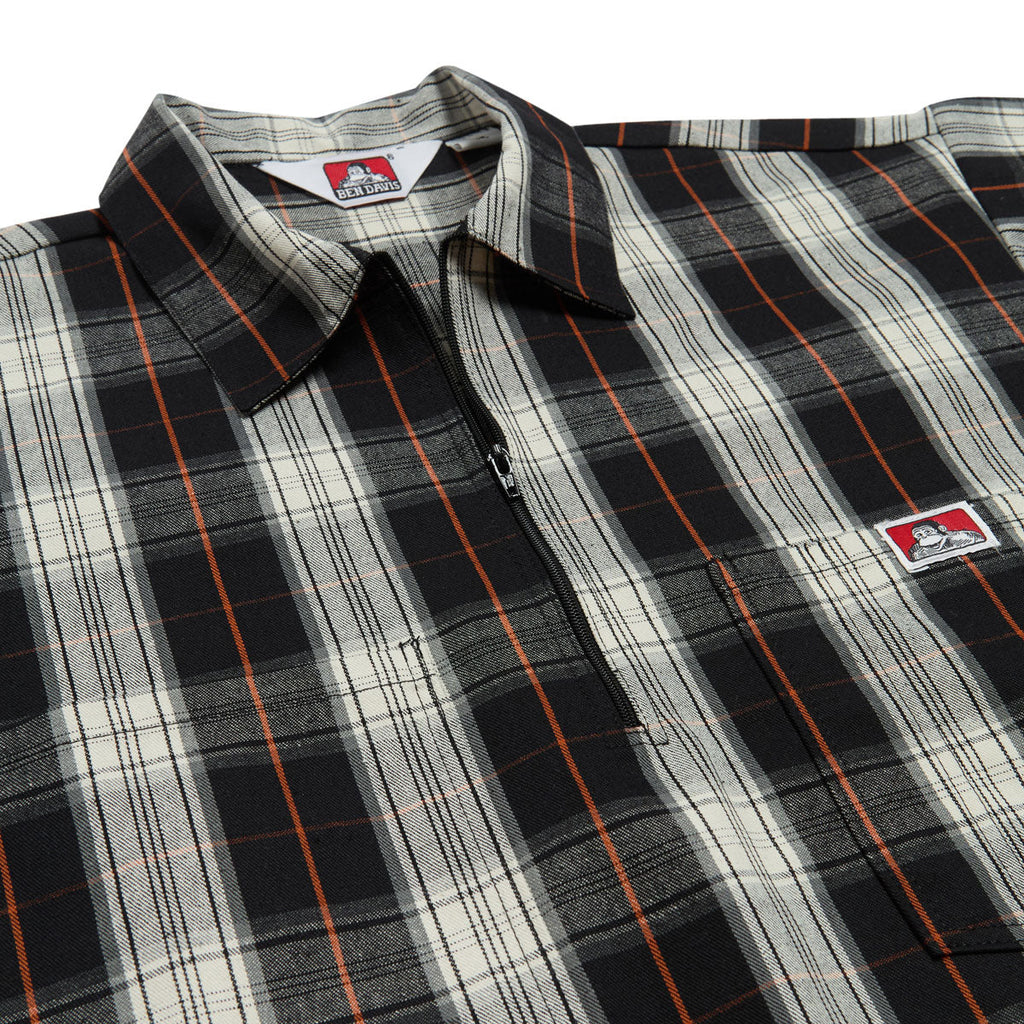Ben Davis Short Sleeved Plaid 1/2 Zip Shirt - Black/Cream