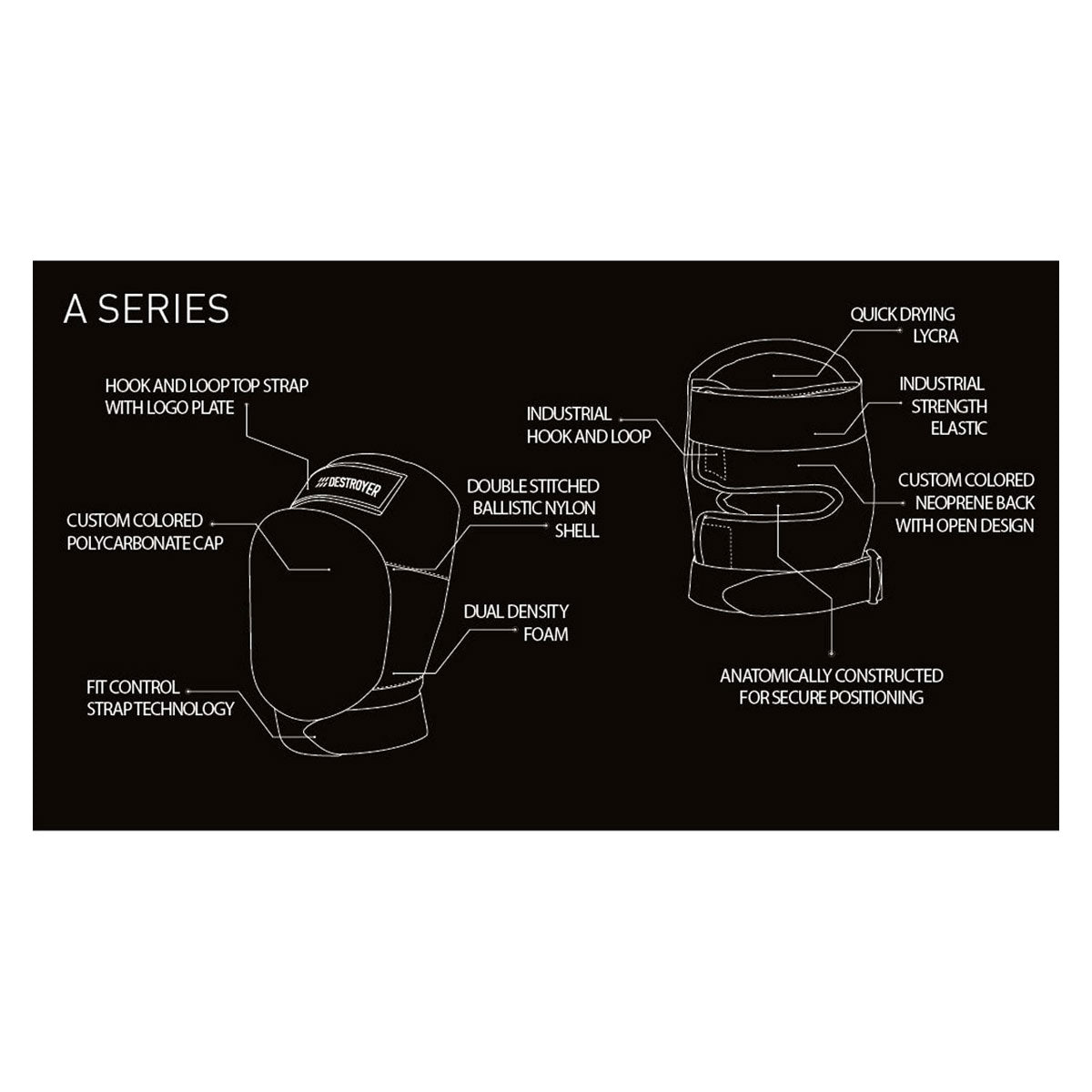 Destroyer A Series Knee Pads - Black/White