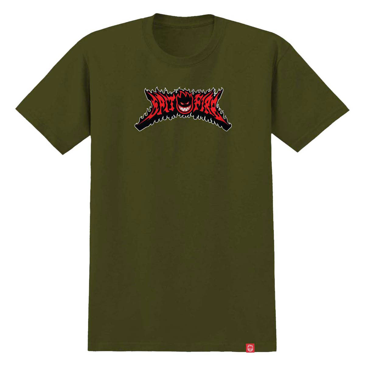 Spitfire Flame Out Bighead Fill T-Shirt - Military Green/Red/Black/White Print