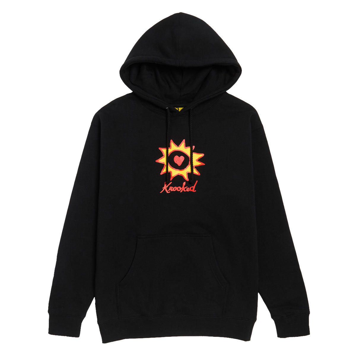 Krooked Sun Heart Hoodie - Black/Red/Yellow Print