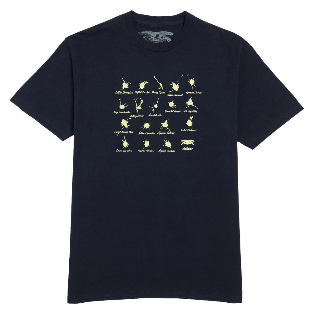 Anti-Hero Damn Pigeons T-Shirt - Navy/Pale Yellow Print