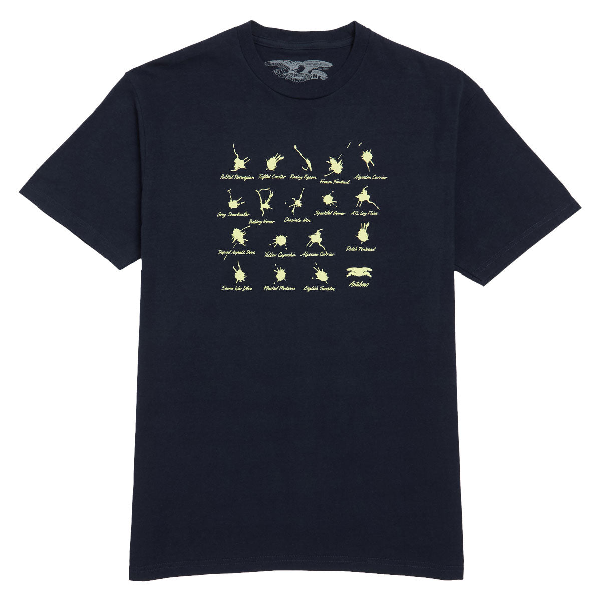 Anti-Hero Damn Pigeons T-Shirt - Navy/Pale Yellow Print