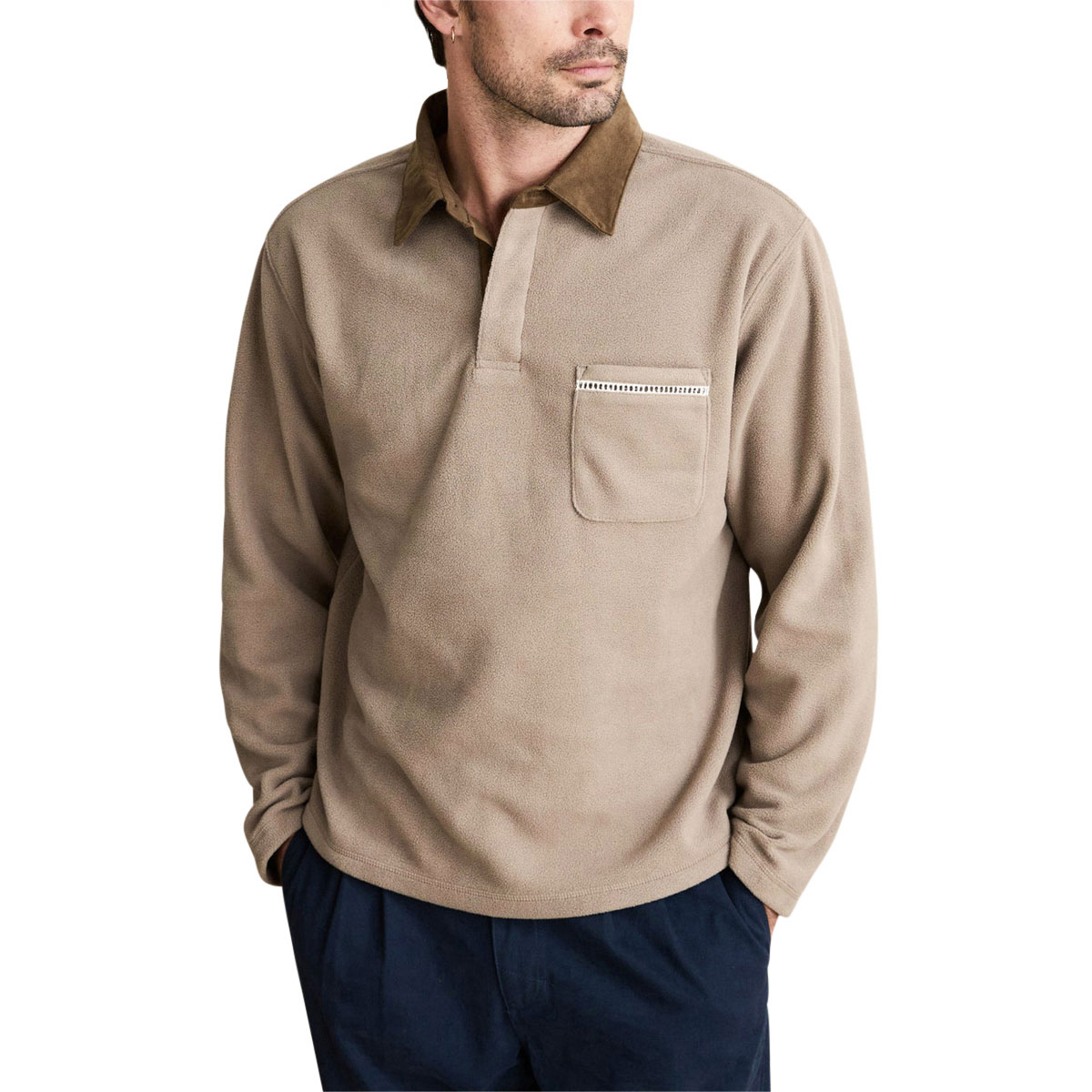 Rhythm Ladder Polar Long Sleeve Polo Shirt - Stone