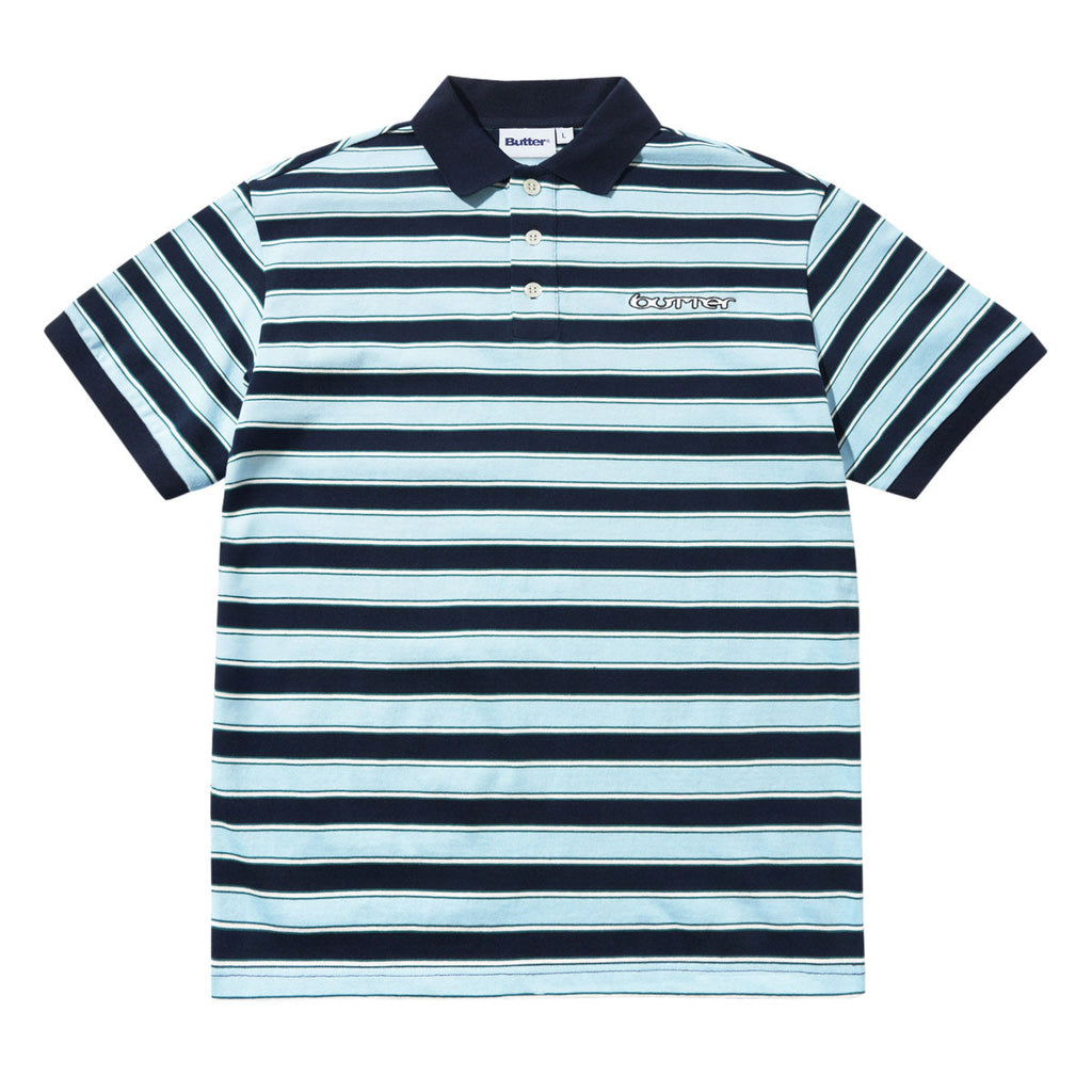 Butter Goods Witness Stripe Polo Shirt - Navy/Blue