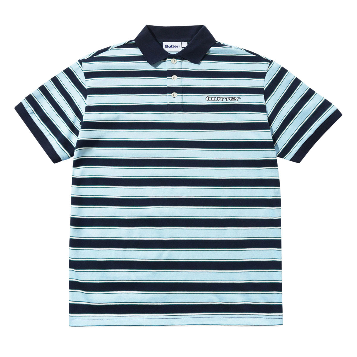 Butter Goods Witness Stripe Polo Shirt - Navy/Blue
