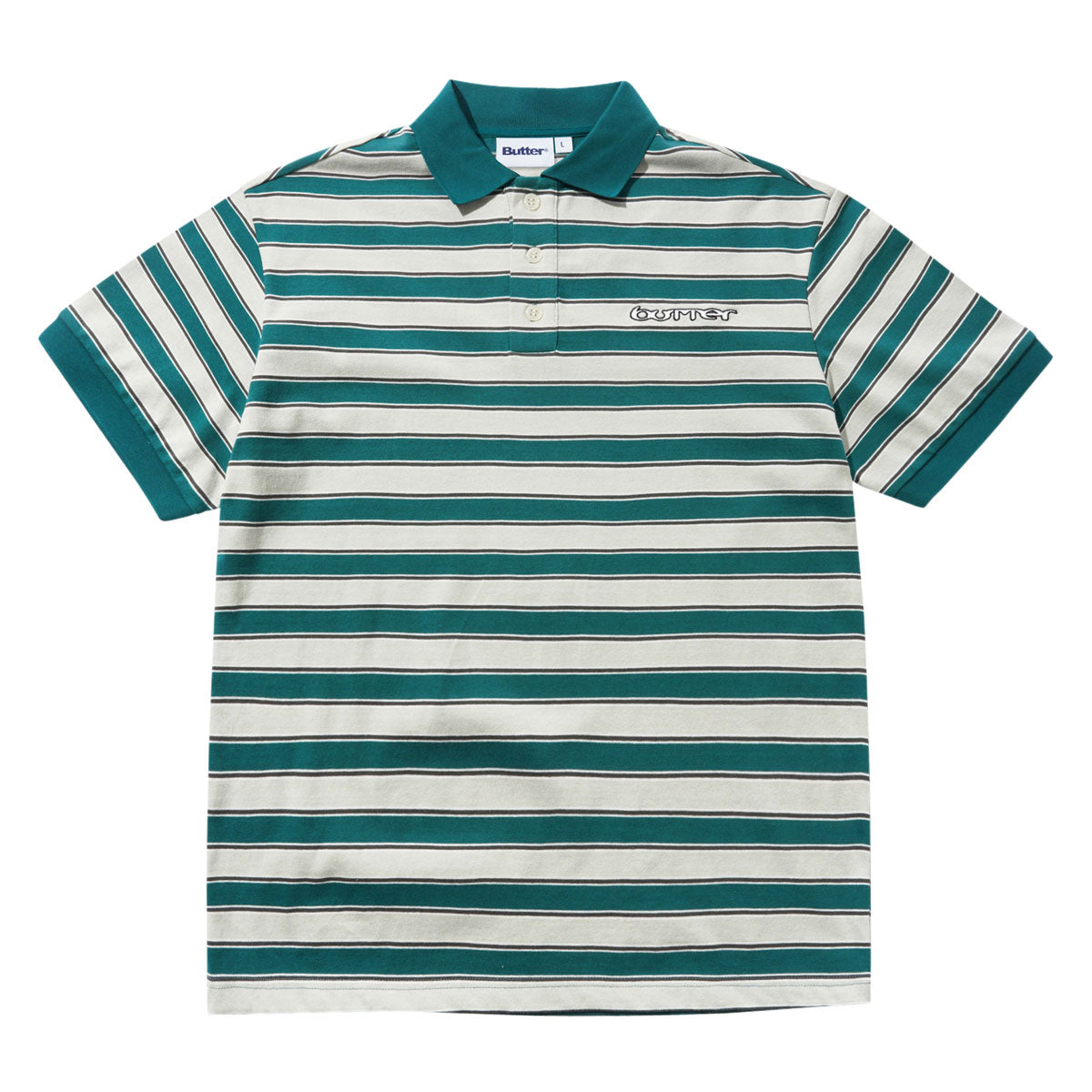 Butter Goods Witness Stripe Polo Shirt - Grey/Teal