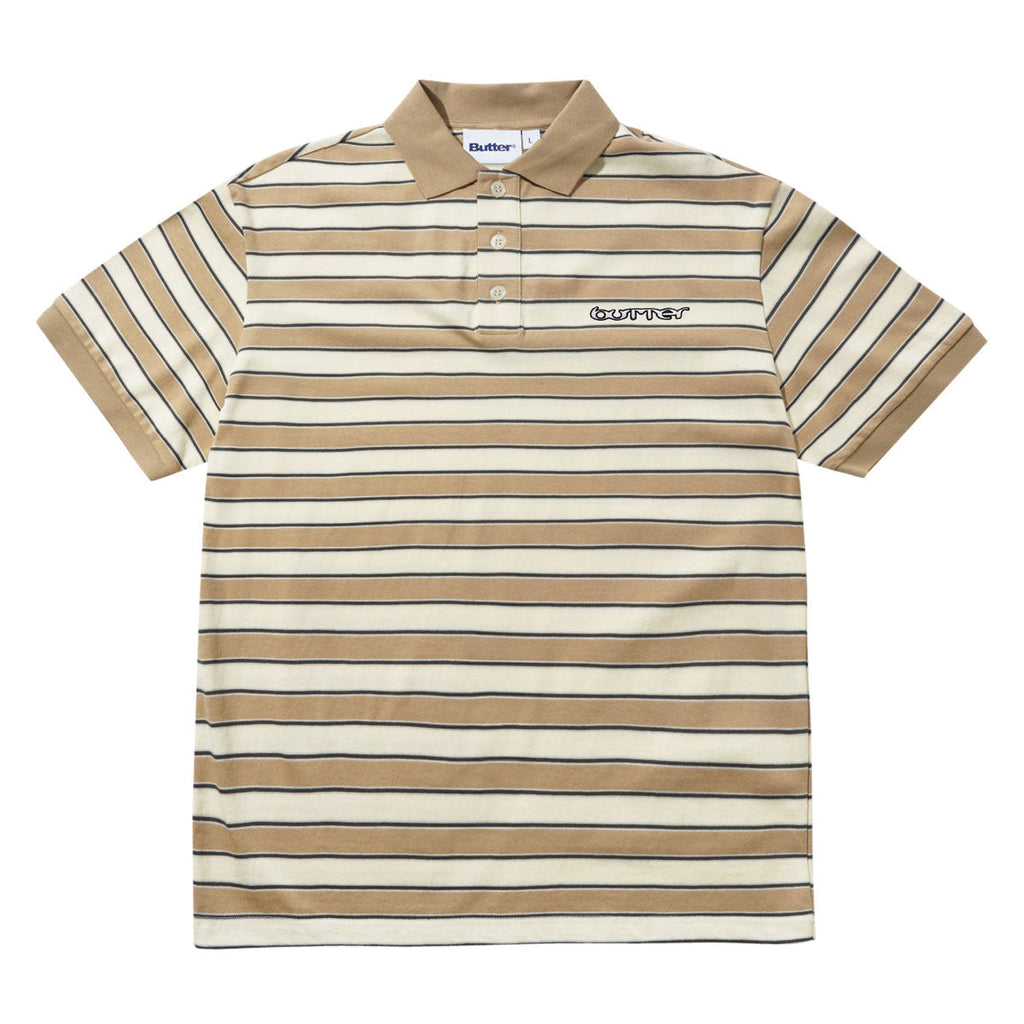 Butter Goods Witness Stripe Polo Shirt - Tan/Ivory