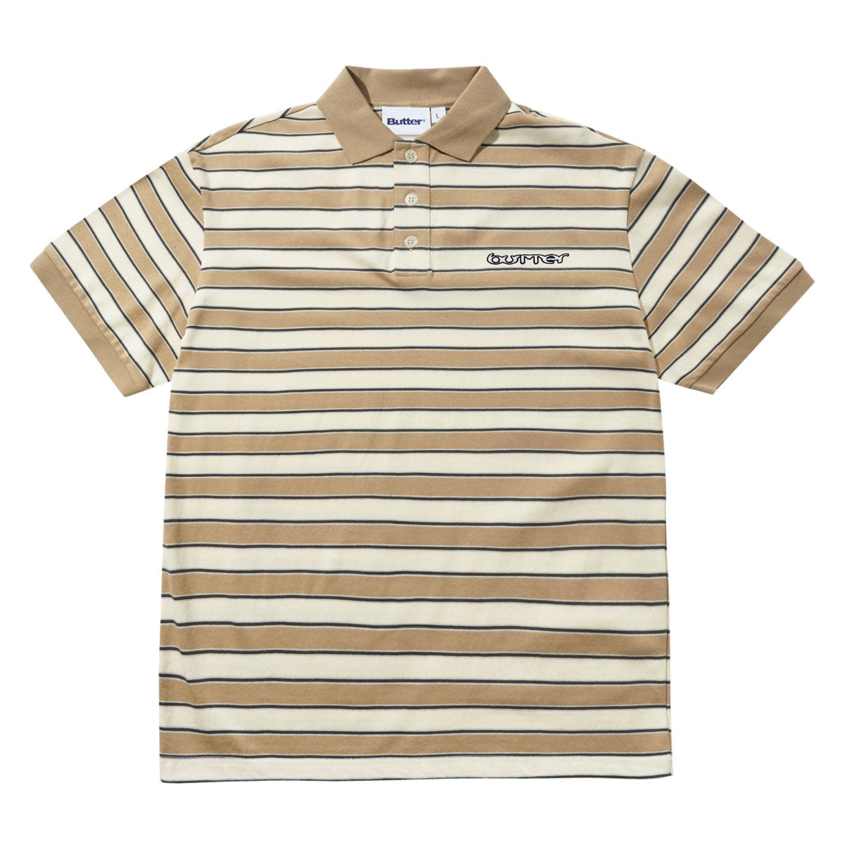 Butter Goods Witness Stripe Polo Shirt - Tan/Ivory