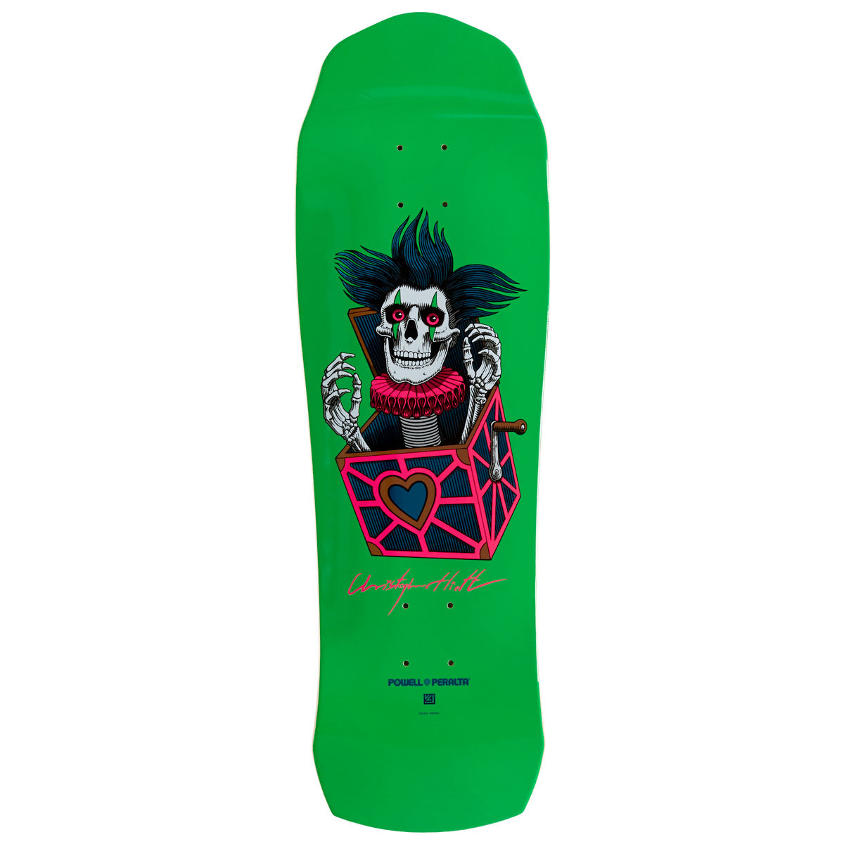 Powell-Peralta Chris Hiett Skull Skateboard Deck - Neon Green/Blue Foil - 9.50"