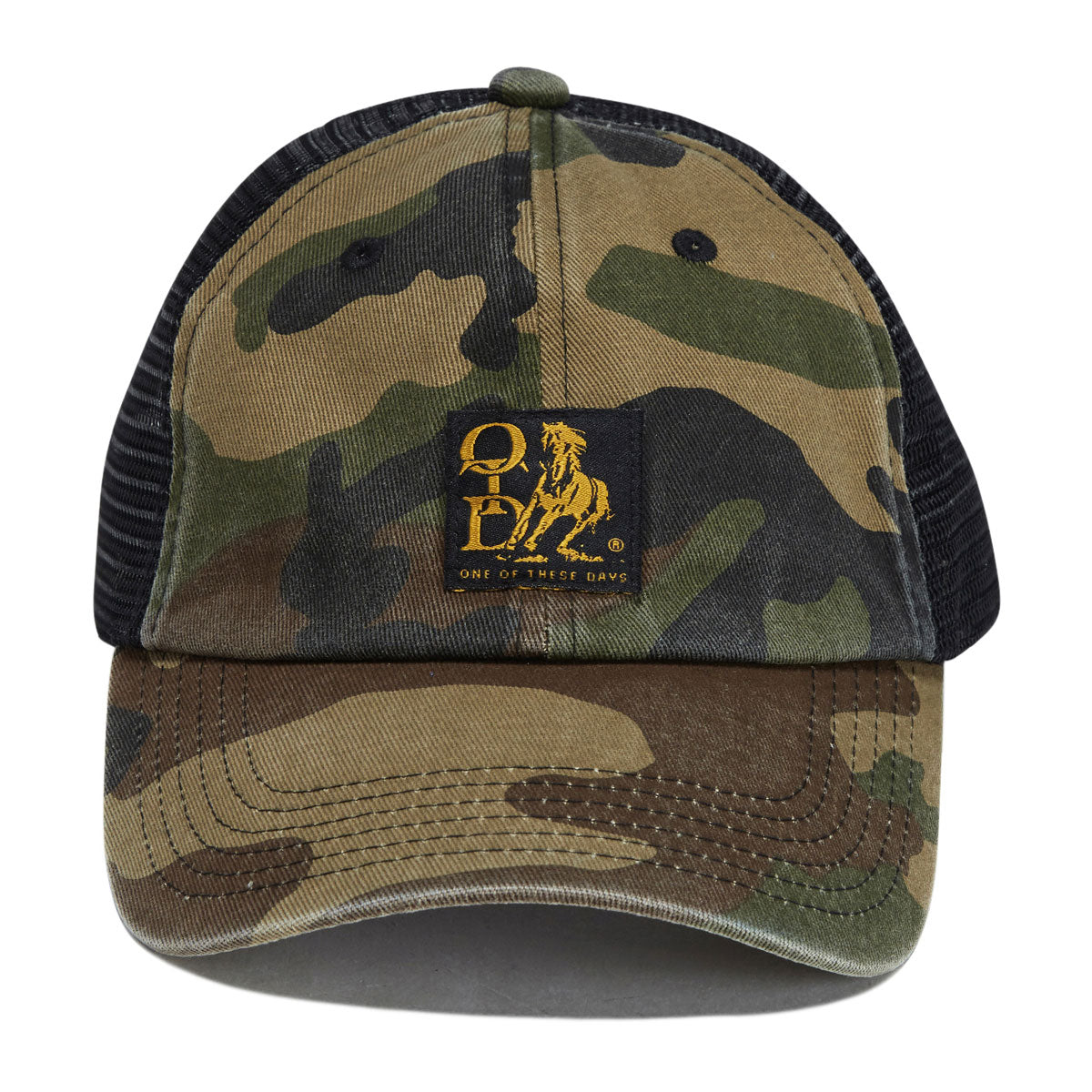 One Of These Days Woven Label Trucker Hat - Woodland Camo